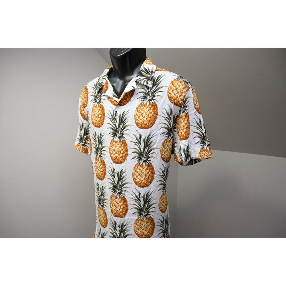 Express Hawaiian Shirt Button Up Floral Pineapples Short Sleeve Mens Sz Large